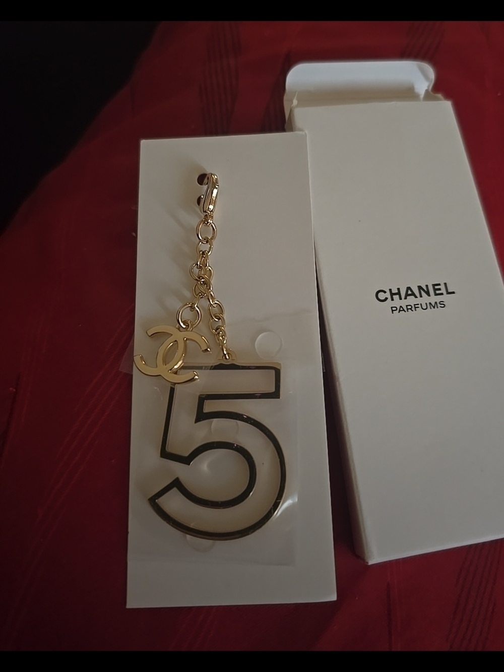 CHANEL Gold CC & Black-Outlined Number 5 Charm
